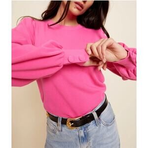 Nation LTD Sunny Crewneck Puff Sleeve Sweatshirt in Girl Crush Hot Pink, Medium